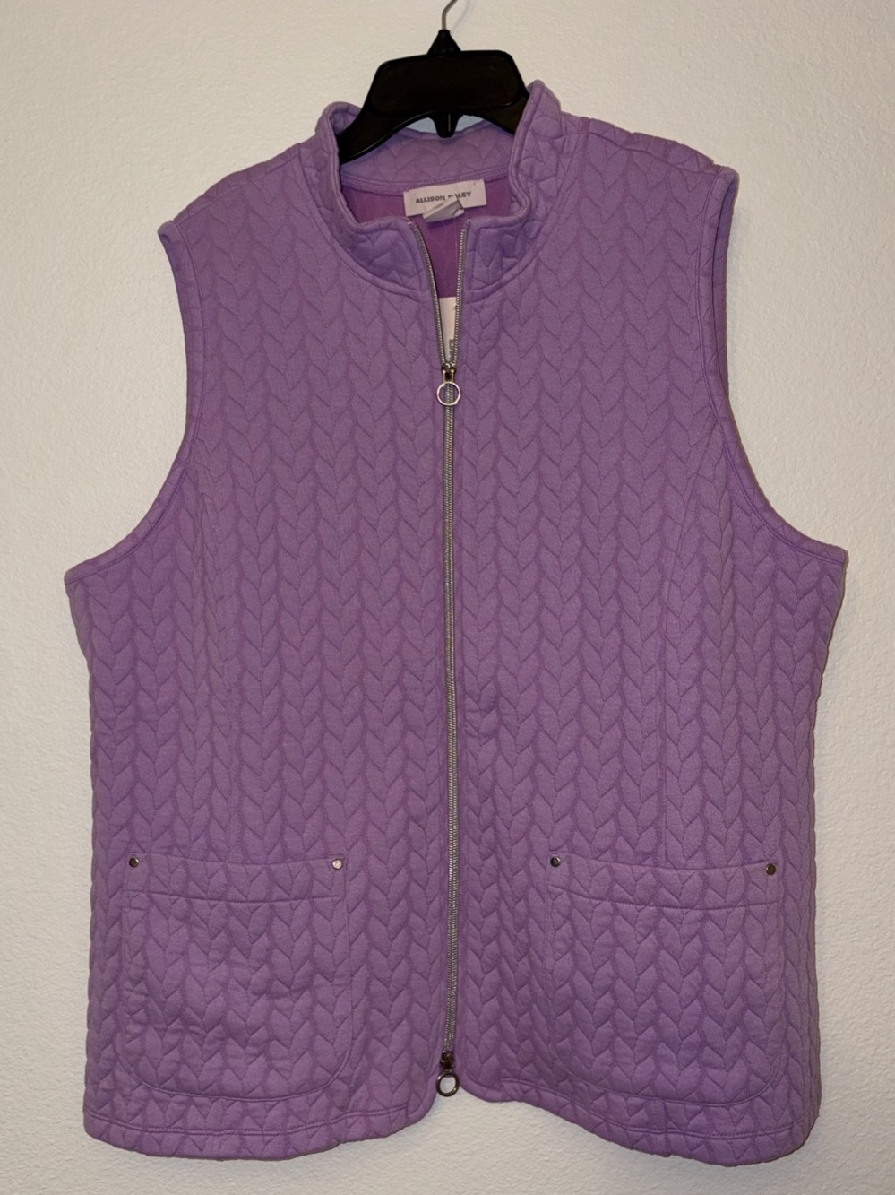 Allison Daley Quilted Cable Knit Full Zip Vest Purple XL NWT